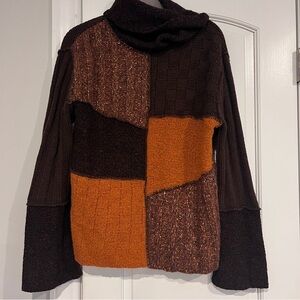 BERRETTI Italian Made Patchwork Turtleneck Sweater Wool Blend XL